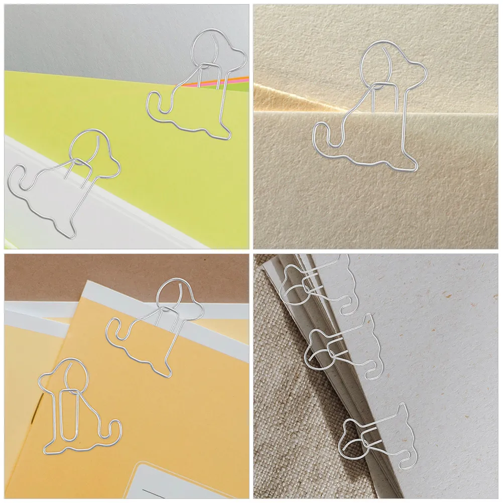 100Pcs 앉아있는 개 모양 종이 클립 금속 작은 종이 클립 문서 파일 메모 사진 메모 페이지를 위한 창의적인 사무용품