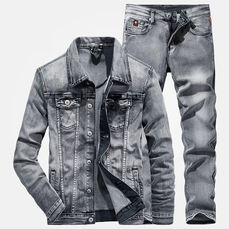 Men 2 Piece Sets New Simple Spring Autumn Smoky Gray Long Sleeve Denim  Jacket + Jeans Fashion Slim Couple Denim Suit Ropa Hombre - Men's Sets -  AliExpress