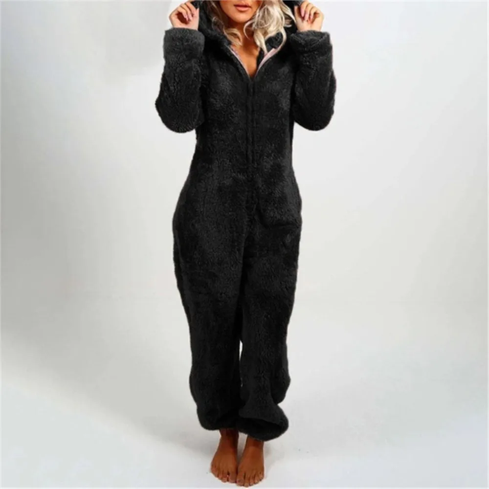 Winter Plush Jumpsuit Hooded Sleepwear Women Long-Sleeve Zipper Keep Warm Pajamas Homewear Onesies S-3xl women jumpsuit,kigurumi pajamas onesies,women bodysuit sleep wear set,flannel pajamas onesies