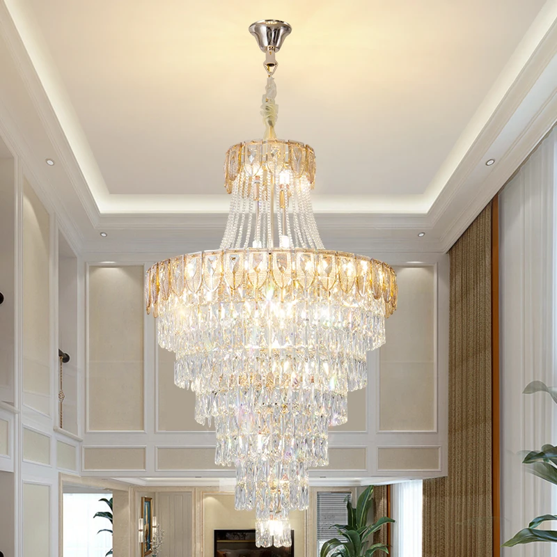 

Modern High Ceiling Dining Room Living Room Crystal Chandelier Luxury Hotel Decoration Lobby Bedroom Pendant Light