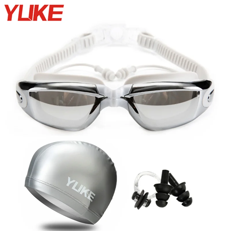 Adults HD Anti-Fog UV Protection Swimming Goggles Water Sport Women Men Diving Swim Glasses With Nose clip earplug swimming cap