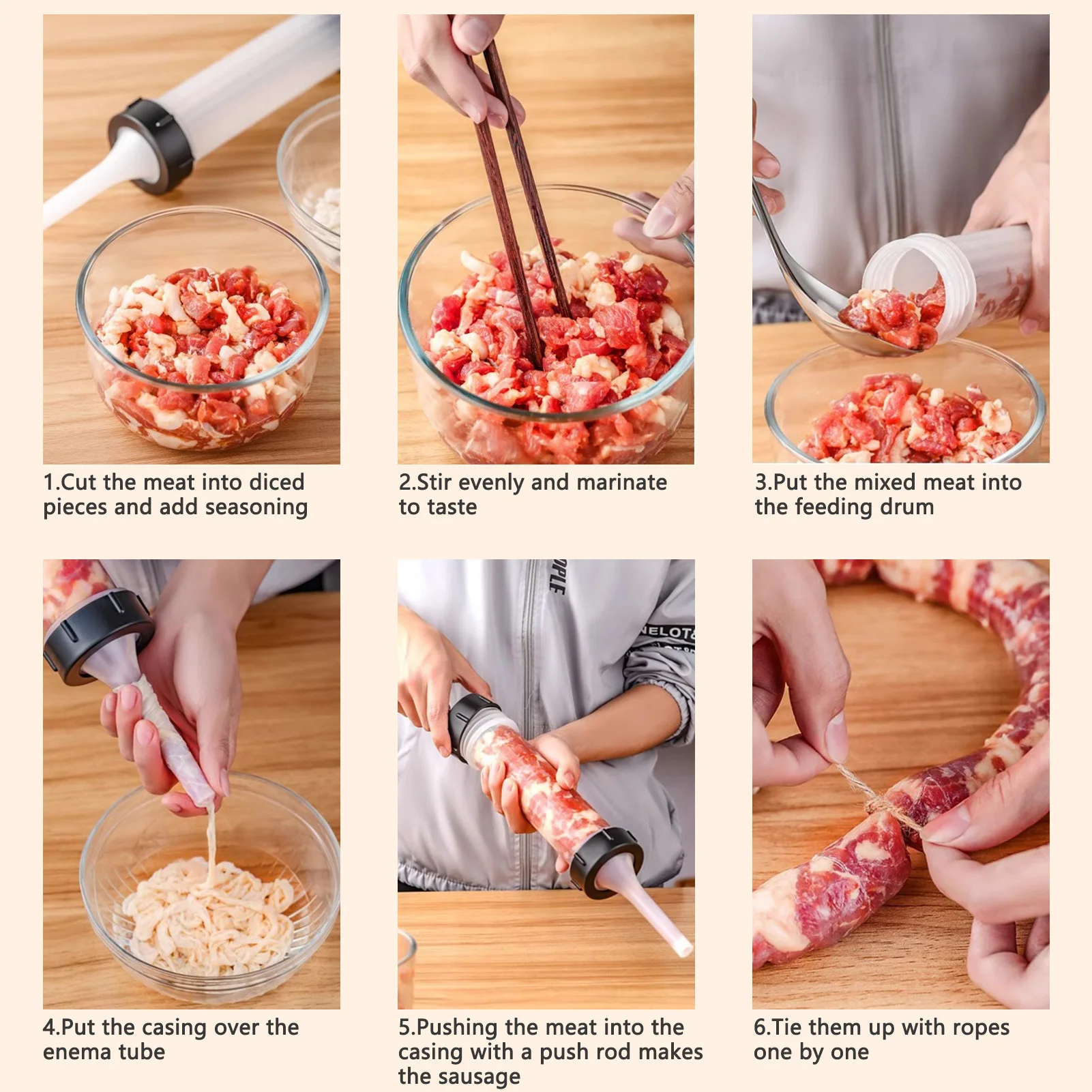 Manual Sausage Stuffing Machine With 3 Filler Nozzle Homemade Sausage Stuffer Hot Dogs Making Tool Set Meat Syringe Gadgets