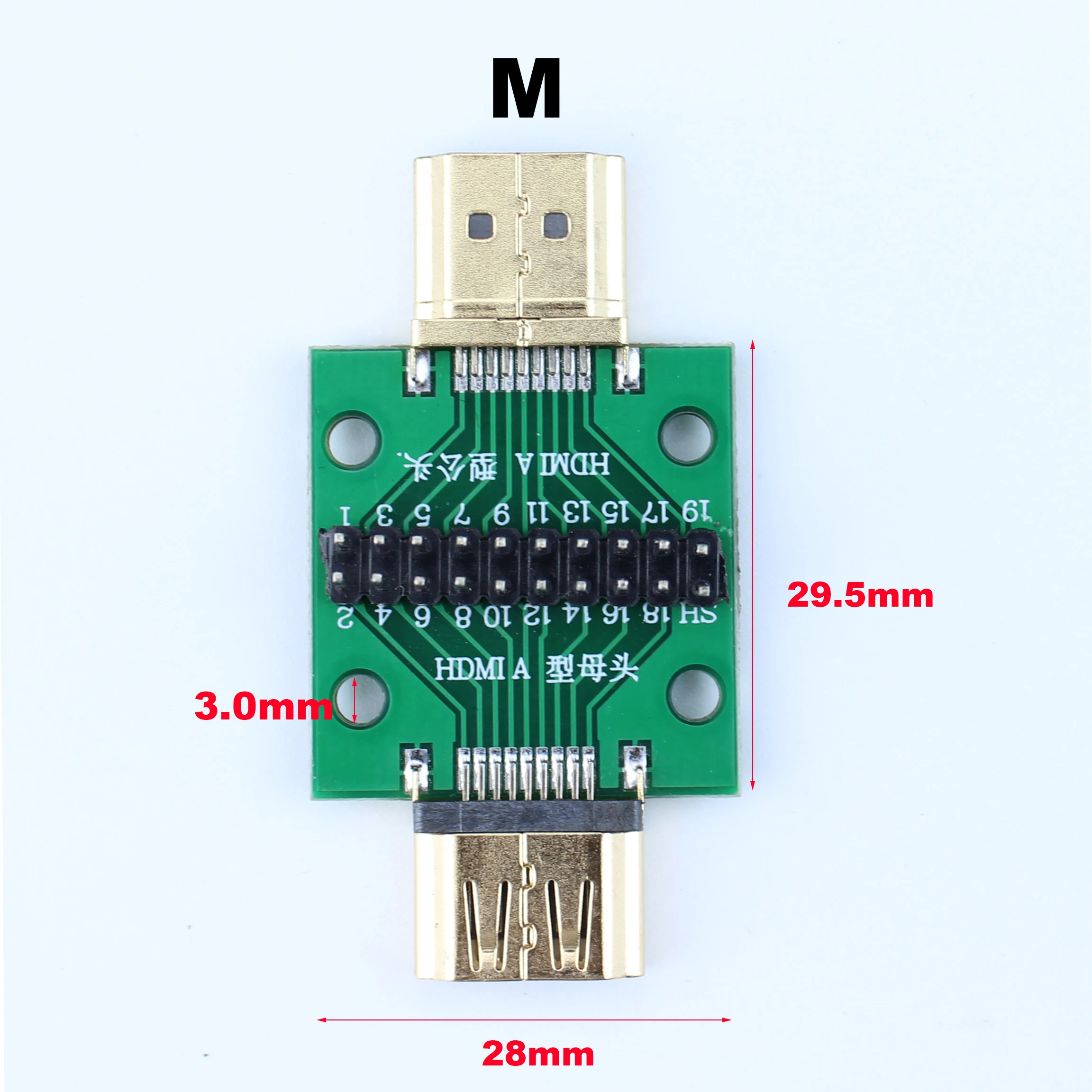 HDMI Male to Female Mini Connector Adapter Board with 2.54mm Pitch PCB