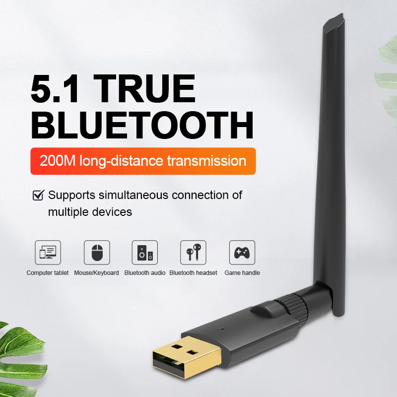 USB 블루투스 5.3 음악 오디오 리시버 송신기 무료 드라이버 동글 어댑터, PC 윈도우 11/10 스피커 마우스 키보드용, 100M