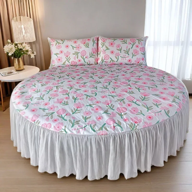 방수 침대 커버 원형 침대 스커트 프린트 보호 커버 침구 재사용 가능 호텔 및 ..