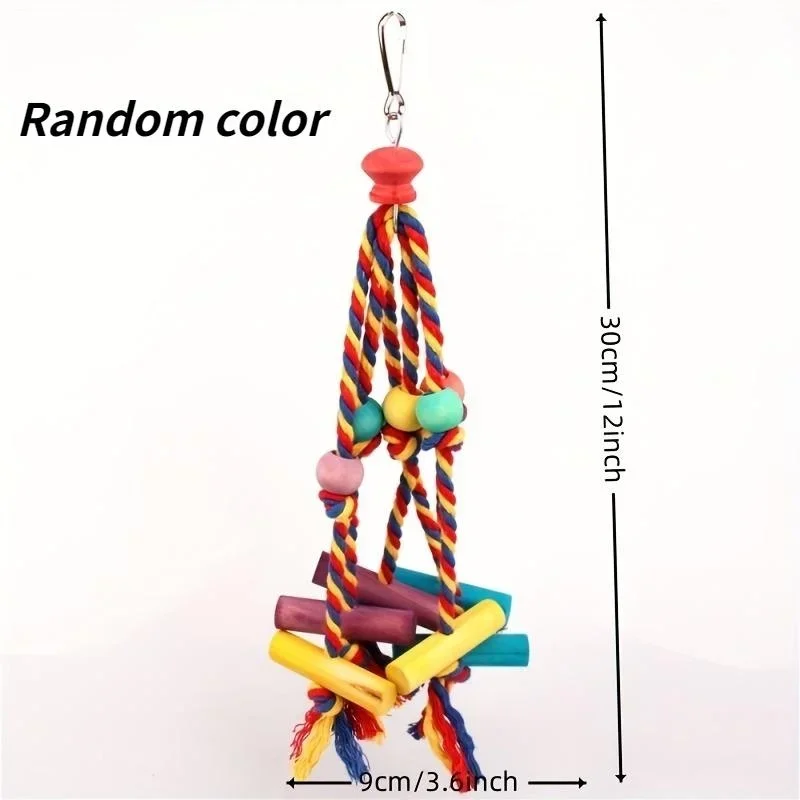 Bird Parrot Toys Colorful Cotton Rope Beads Wooden Blocks Bird Chewing Toy Parrot Cage Bite Toys