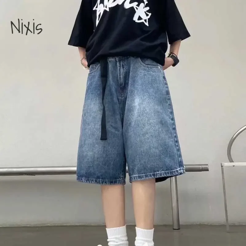 여성용 하이 스트리트 레트로 청바지 반바지, 헐렁한 와이드 레그 데님, 하프 팬츠, 패션 스트리트웨어, Y2k 의류, 오버사이즈, 여름 신상