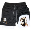 Anime Haikyuu 2 in 1 Compreesion Shorts for Men Gym Workout Running Volleyball Athletic Summer Performance Shorts with Pockets 2