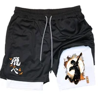 Anime Haikyuu 2 in 1 Compreesion Shorts for Men Gym Workout Running Volleyball Athletic Summer Performance Shorts with Pockets 2