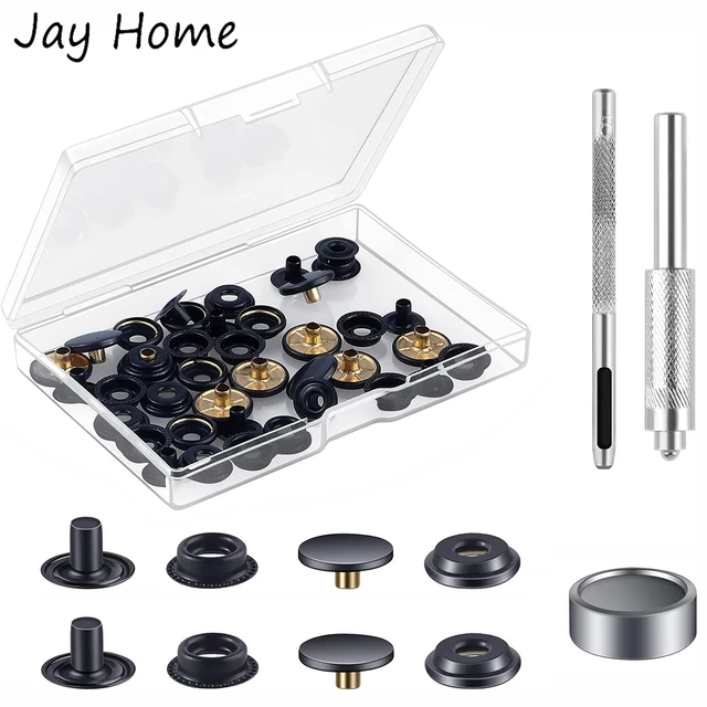  12 Sets Snap Fastener Kit, Press Studs Snap Fasteners Clothing Snaps  Button with 2 Pieces Installation Tools for Bags, Jeans, Clothes, Fabric,  Leather Craft (Black)