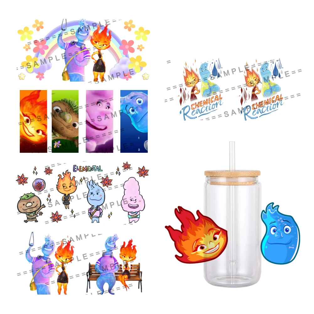 

Disney Cartoon Elemental Character UV DTF Transfer Sticker Waterproof Transfers Decals For 16oz Glass Cup Wrap Stickers
