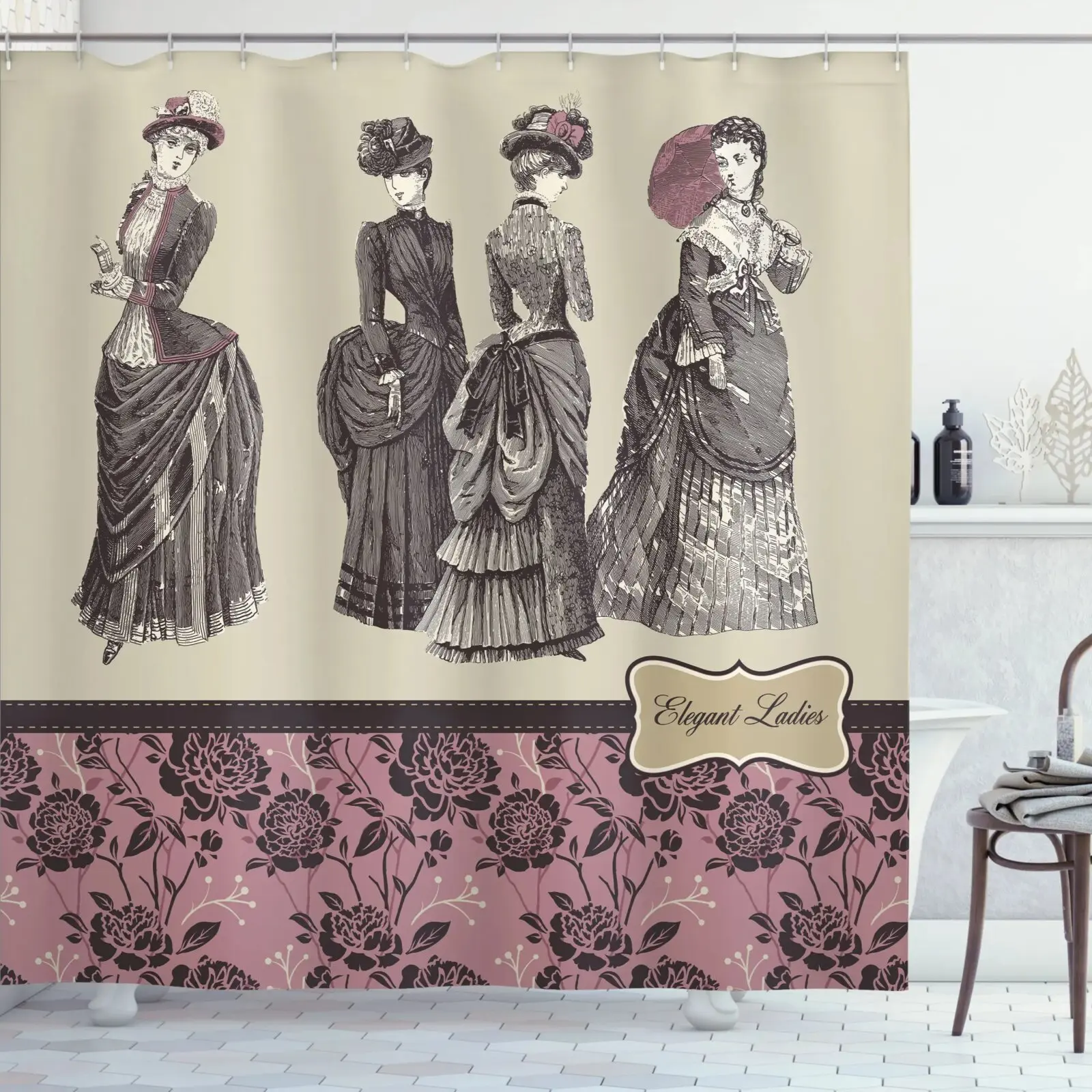 Victorian Shower Curtain,Ladies Clothes Fashion History Dress Handbag