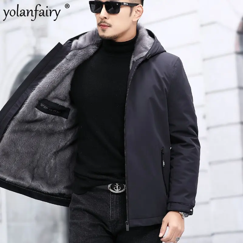 Parka De Piel De visón Para Hombre, Abrigo corto y grueso De invierno, novedad De 2023