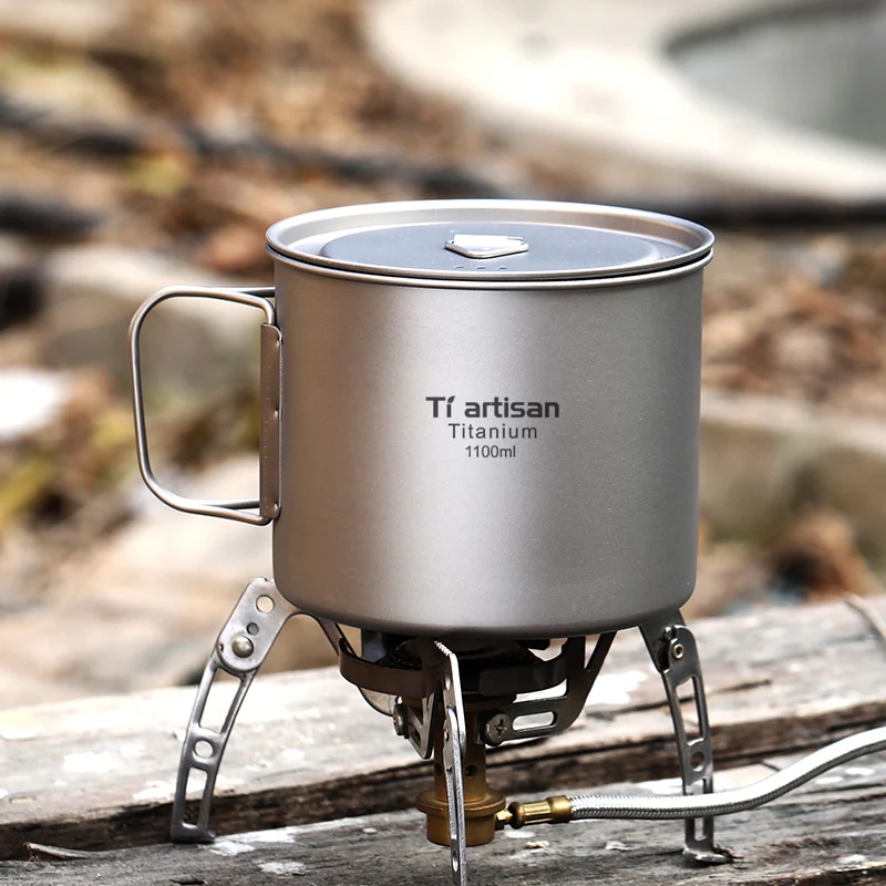 Titanium Pot 1100ml Ultralight Portable Hanging Pot with Lid and Foldable Handle Outdoor Camping Hiking Backpacking Tiartisan
