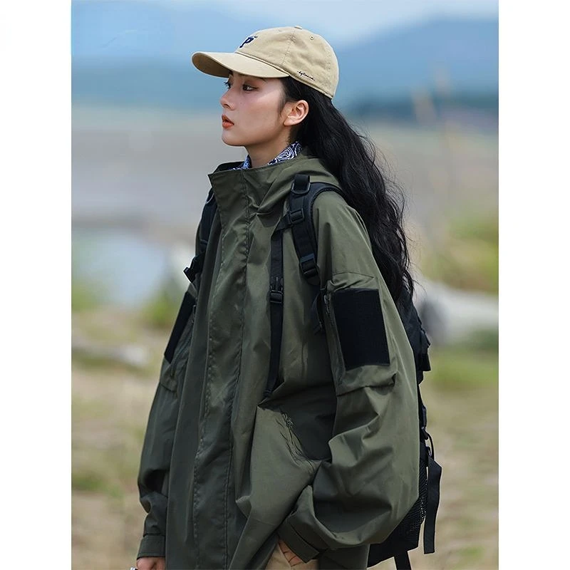 Deeptown Harajuku Fashion Black Jacket Women Oversize Anorak Gorpcore Techwear Jackets Korean Streetwear Outdoor Windbreakers