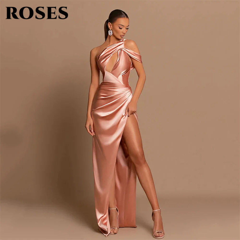 ROSES Amazing-vestido de noche con corte de sirena, vestido Formal de satén con un hombro, largo hasta el suelo, con abertura