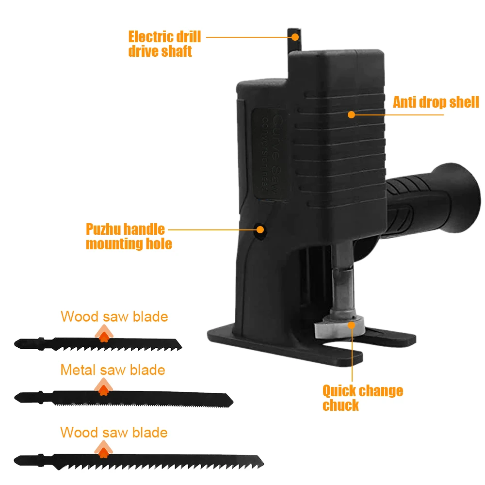 Reciprocating Saw Adapter Electric Drill Conversion Modified Chainsaw Power Tool Wood Cutter Machine Attachment with Blades 4