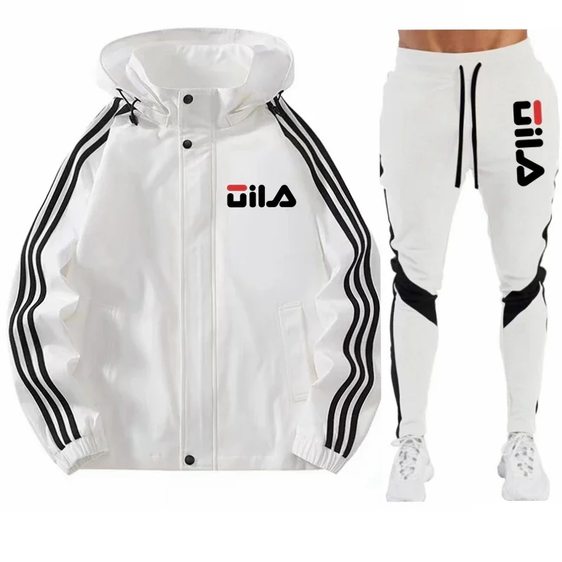 Casual fashion outdoor sports brand 2024 men's jacket + pants Spring and autumn 2-piece men's windproof zipper jacket