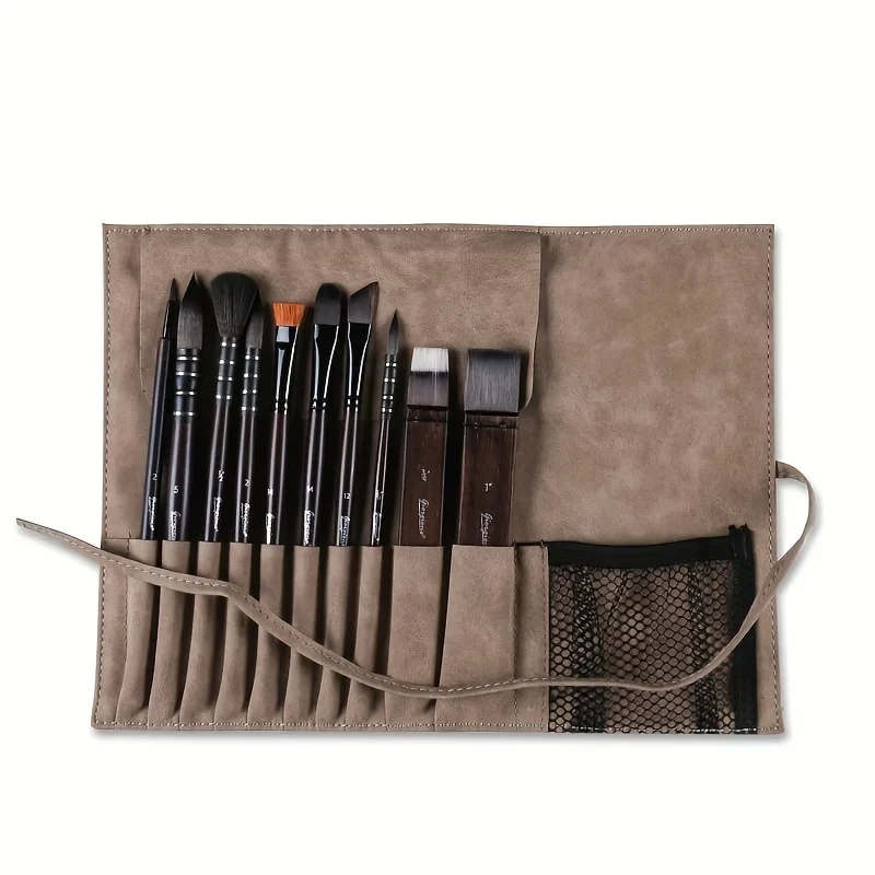 GIORGIONE，10pcs Master levePaint Brush, Squirrel Hair Watercolor Brush Set, High-end Brush Curtain, Matte Leather 2