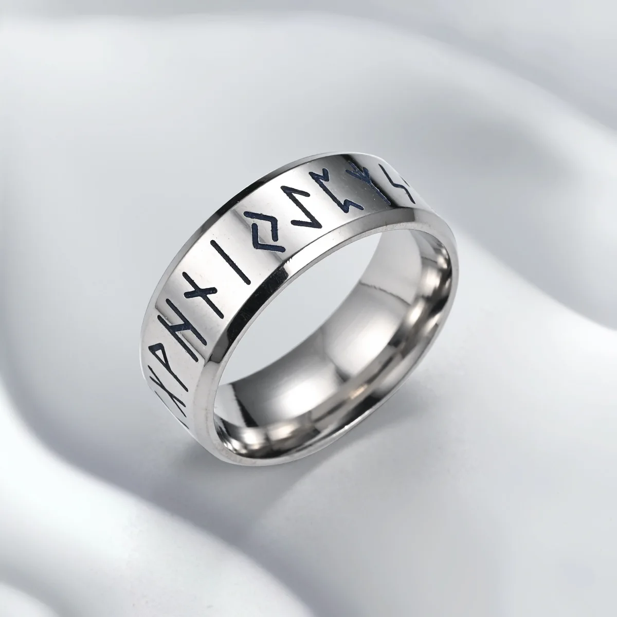 YILUOCD Stainless Steel Viking Runes Ring Nordic Style 24 Runes Powerful Amulets Vintage Odin Norse Couple Jewelry