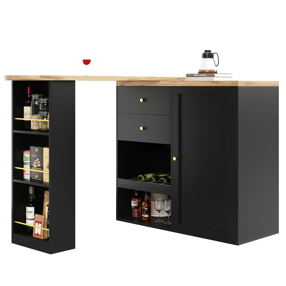 360 ° Drehbarer Stehtisch (Hauptrap 105 x 39 x 102 cm) mit 4 Schubladen und offenen Regalen, geeignet für Esszimmer/Arbeitszimmer/Wohnzimmer – Detail 38