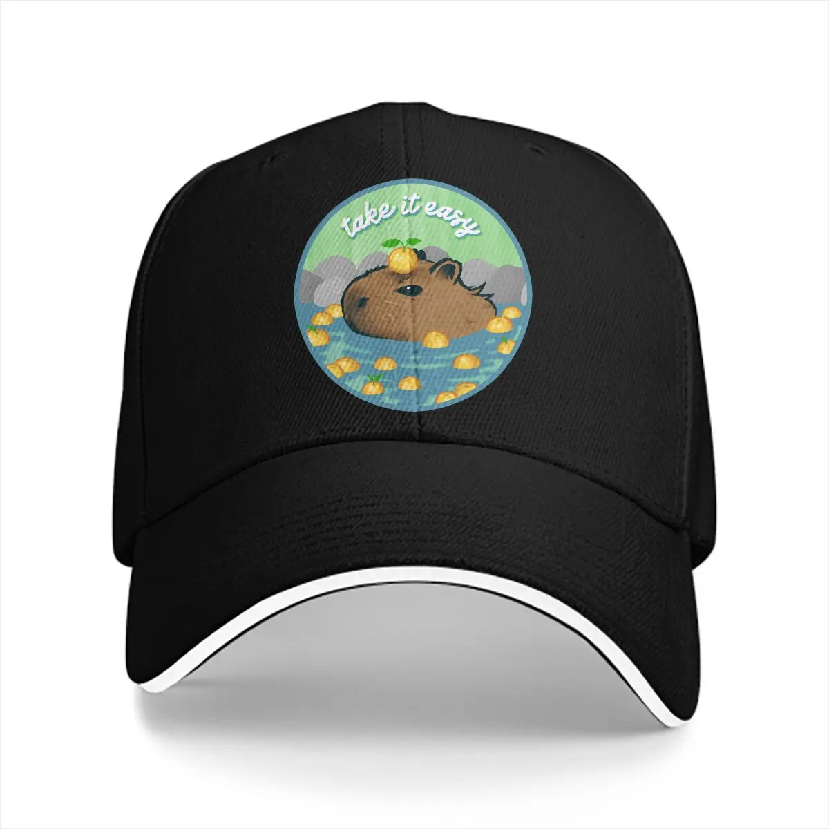 

Washed Men's Baseball Cap Chill Trucker Snapback Caps Dad Hat Capybara Animal Golf Hats