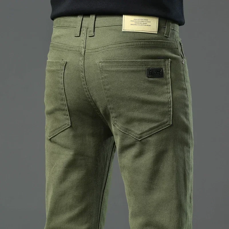 

Autumn New Men's Slim Stretch Jeans Fashionable and Versatile Soft Fabric Denim Pants Army Green Coffee Male Brand Trousers