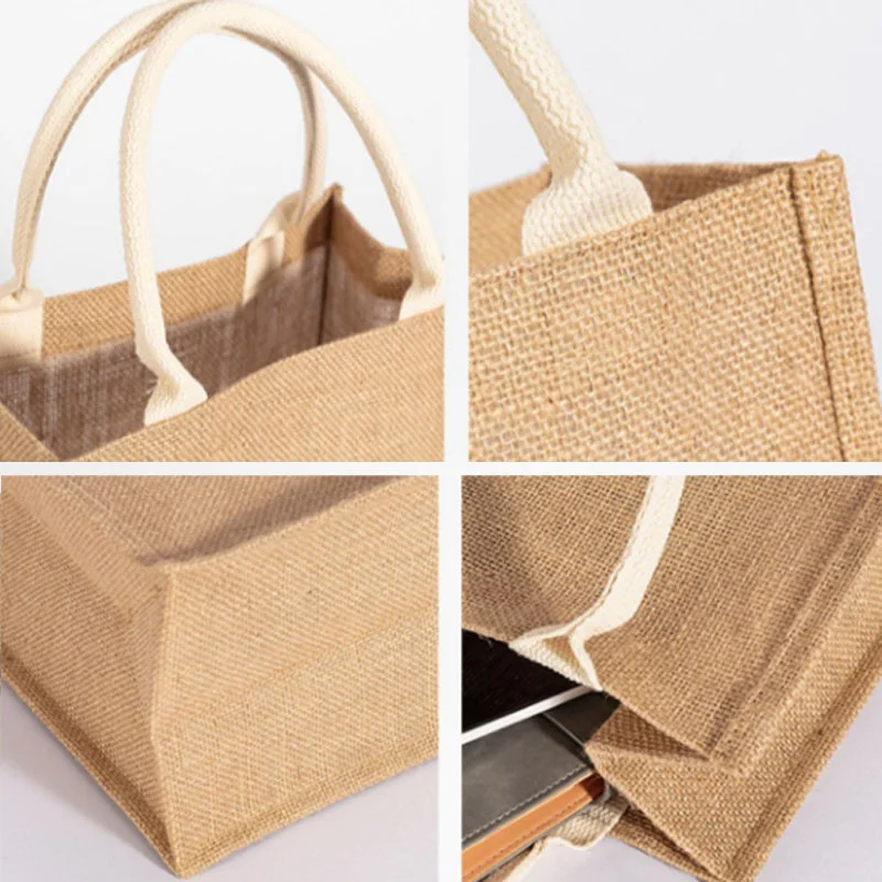 Enhanced Burlap Tote: Portable Multipurpose Jute Bag for Shopping, Beach, and School