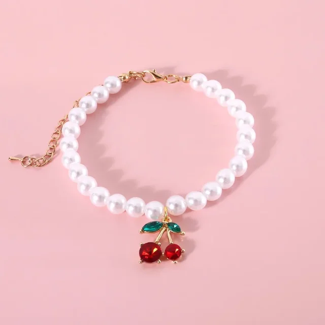 Pet Princess Style Pearl Cherry Love Bow Pendant Necklace Cat Bichon Dog Birthday Ins Wind Collar 6