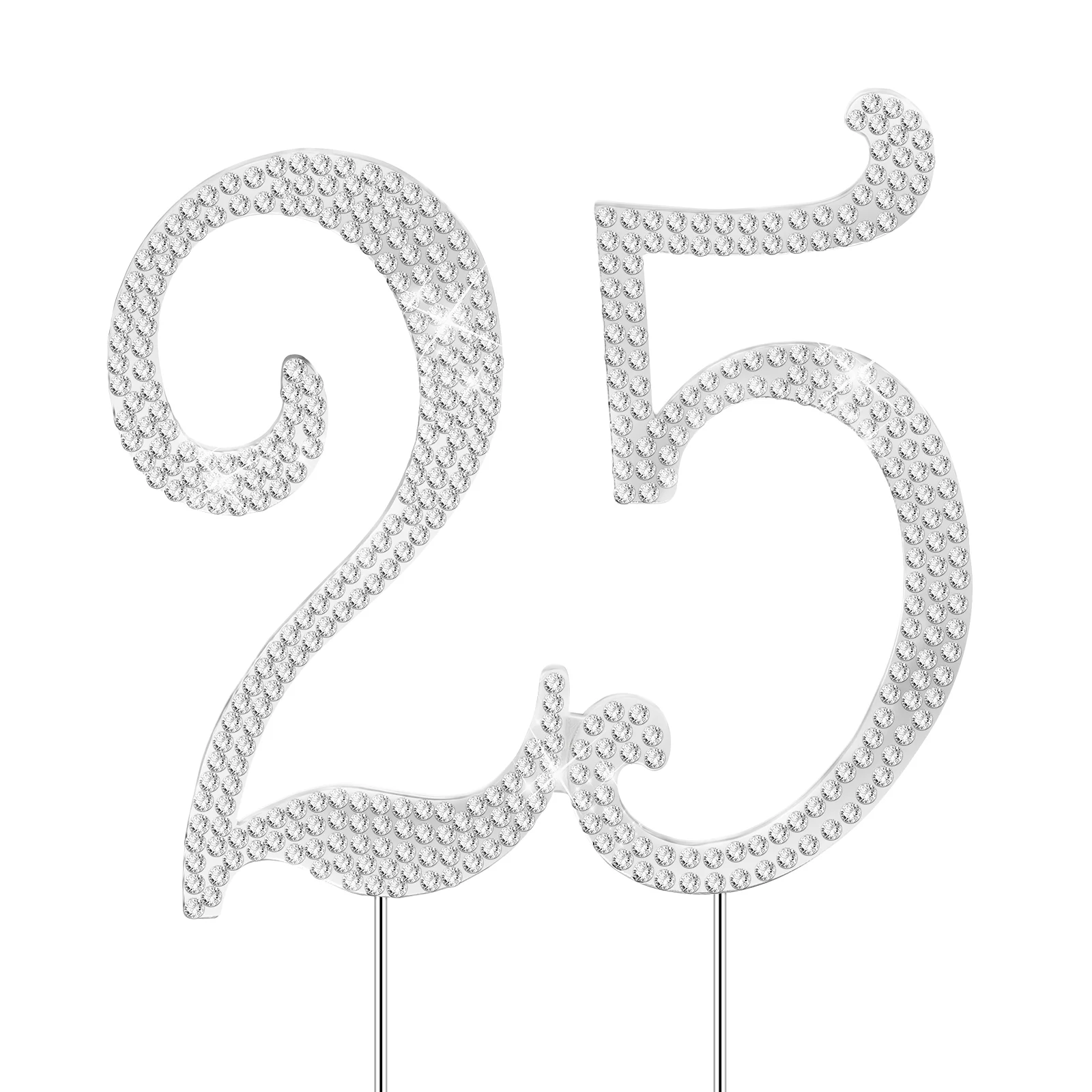 STOBOK Number 25 Cake Topper Bright Rhinestone Cupcake Topper Dessert Muffin Pudding Decoration