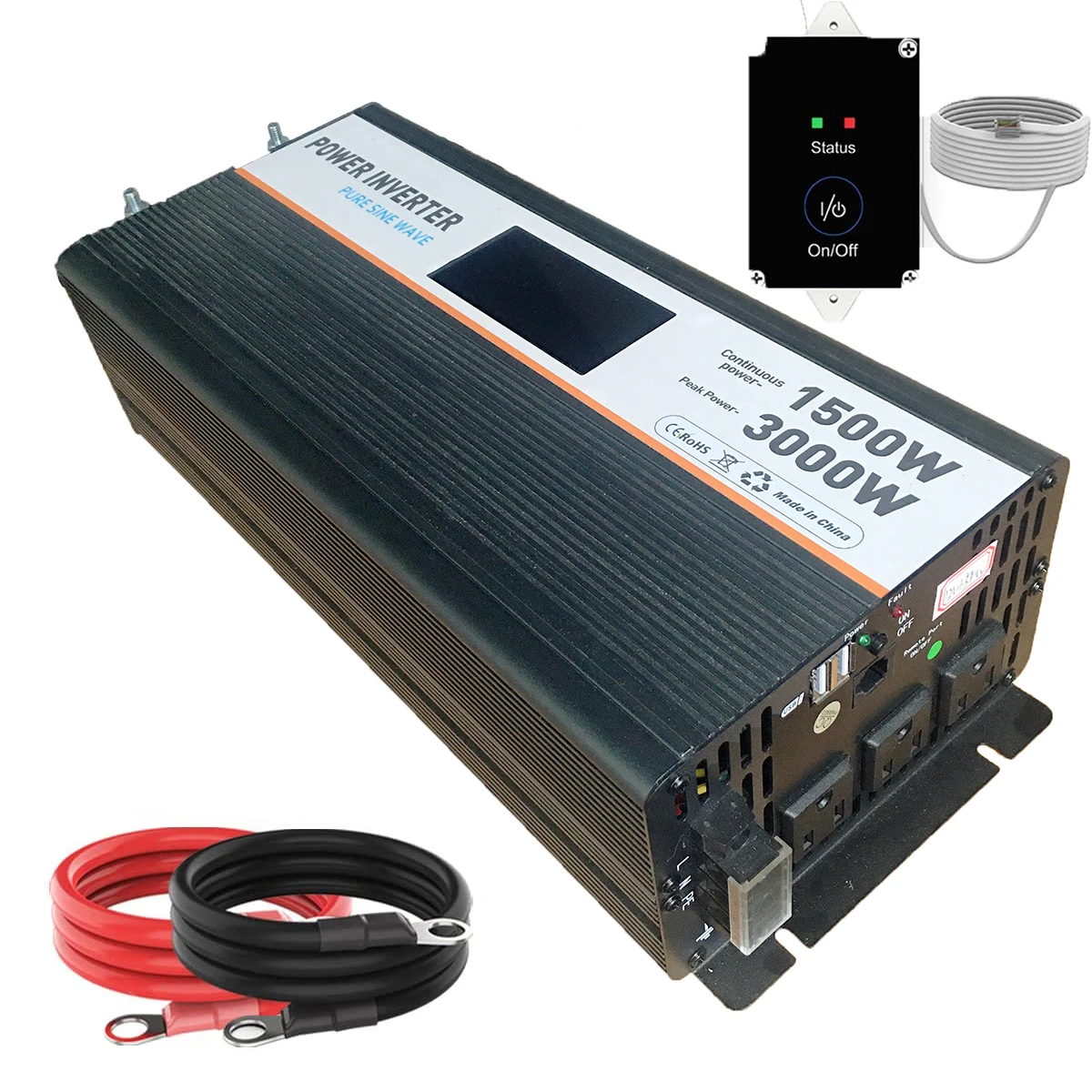 

True 1500W peak 3000W Pure sine wave power inverter DC 12V to AC 110V 120V 230V 240V 2 USB port car charger LCD Display