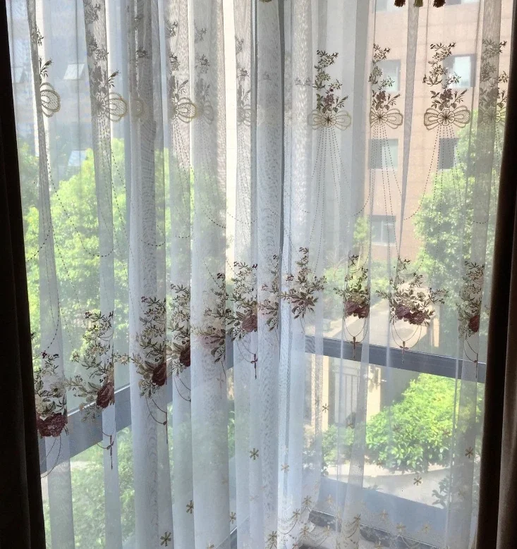 Luxury Curtains Sheer For Living Room Lace Blue Embroidered Pink-purple Romantic Princess Window Screen Kitchen Tulle Drapes 3