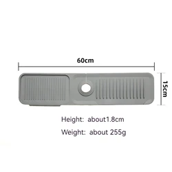 Oversized Silicone Anti - Splash Bathroom Drain Mat & Soap Holder (60x15 Light Grey)