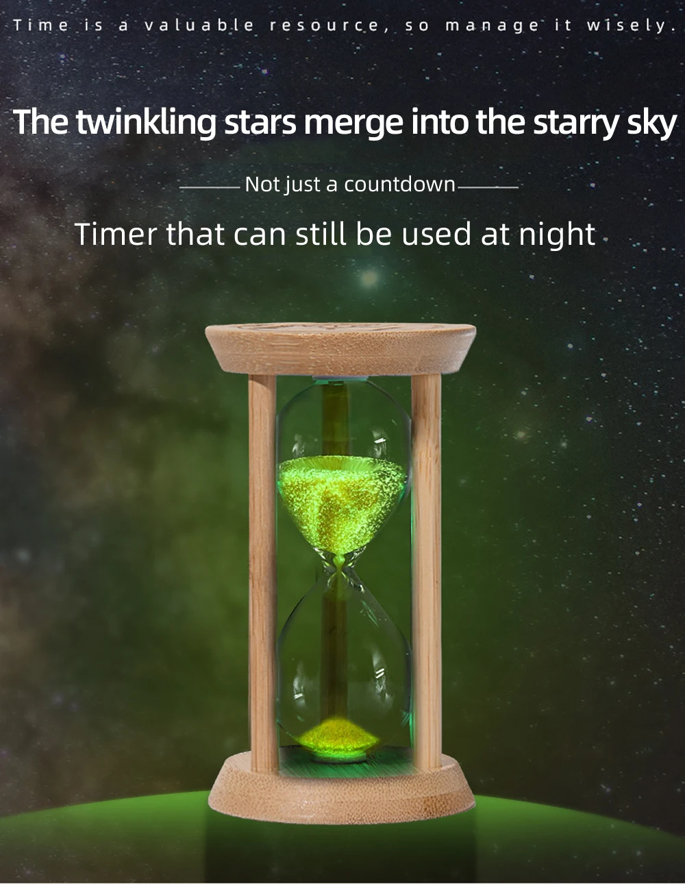 Bamboo Fluorescent Hourglass 1/3/5/10/15/30Minute Transparent Glass Luminous Sand Timer No Electricity Required Creative 1pc sand timer