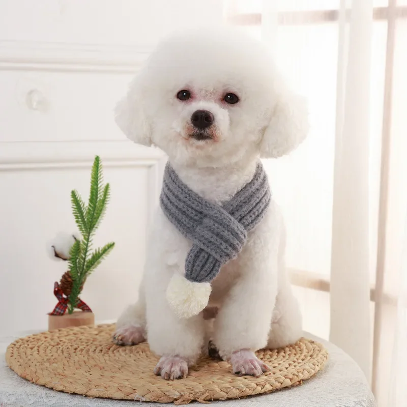 Winter Warm Knitted Pet Scarf Christmas Dog Scarf Collar New Year Pet Scarf for Small Medium Dog Teddy Chihuahua Dog Accessories