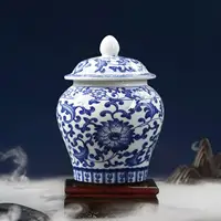 Chinese Blue White Porcelain Decorative Temple Jar Vase with Lid,Tea Canister Ceramic Tea Organizer Box Storage Coffee Container 2