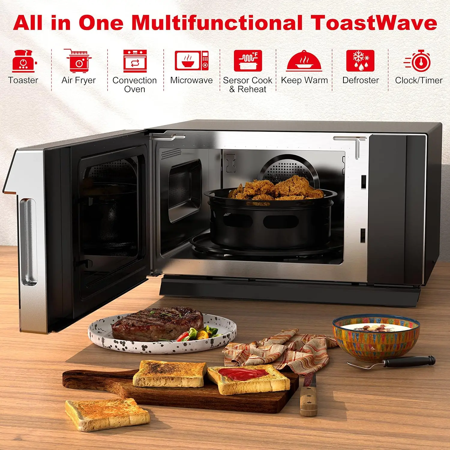 4-in-1 ToastWave with TotalFry 360, Convection, Microwave, Toaster Oven, Air Fryer, 1000W,1.2 Cu.Ft 2