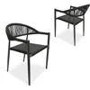 4 Pcs Stackable Dining Chairs, Aluminum Rattan Outdoor Dining Chair with Arms, Woven Rope Patio Armchair Metal No Assembly 1