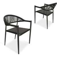 4 Pcs Stackable Dining Chairs, Aluminum Rattan Outdoor Dining Chair with Arms, Woven Rope Patio Armchair Metal No Assembly 1