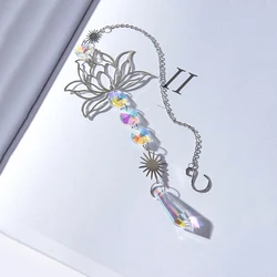 Elegant Metal Lotus and Crystal Suncatcher Charm - Handmade Wind Chime Pendant for Home and Garden Decor (B)