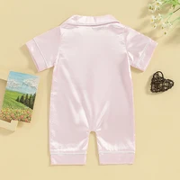 Pudcoco Newborn Baby Boy Girls Satin Silk Pajamas Rompers Button Down Short Sleeve Solid Pjs Jumpsuit Infant  Sleepwears 0-24M 4