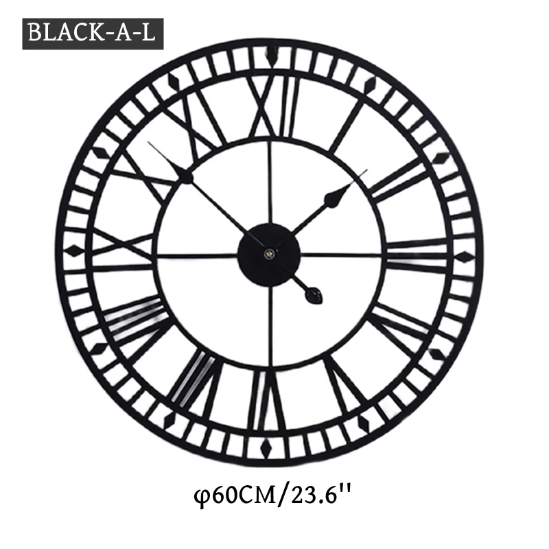 3D Large  Roman Digital Round Metal Silent Wall Clock BLACK-A L60CM  