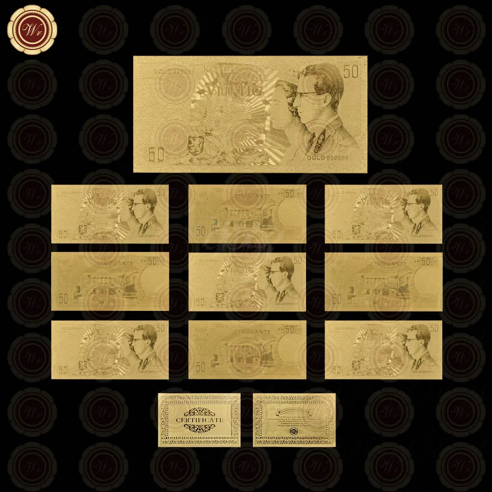 10 Pz/Set Belgio Placcato Oro Bandnotes50, 100,200 Franc Word Currency Fake Money Bank Note Souvenir Regalo Aziendale Per La Raccolta