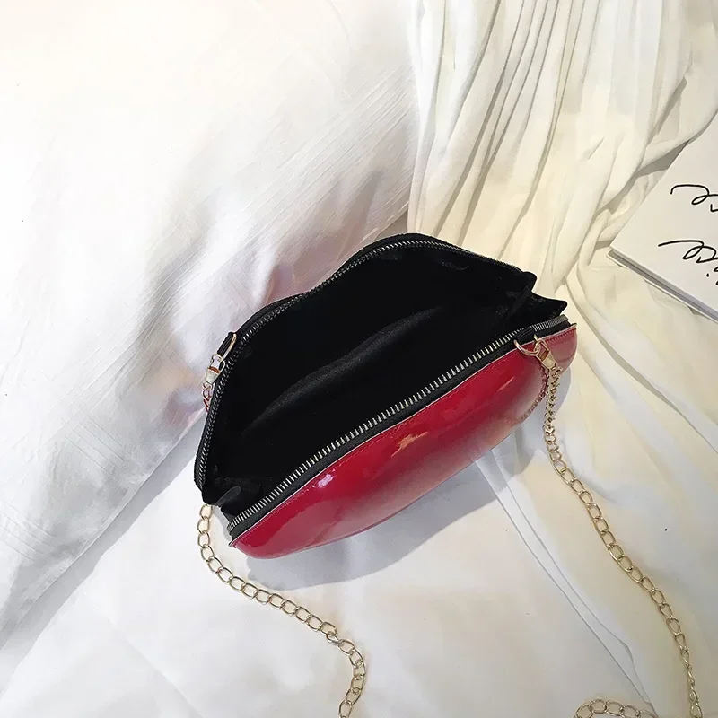 Women's Shoulder Bag PU Solid Color Zipper Crossbody Patent Leather Lip Chain women shoulder bag