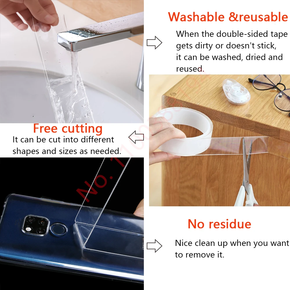 Super Strong Double-Sided Tape Reusable Adhesives Sealers Tape Two Face  Cleanable Nano Acrylic Glue Gadget Sticker kitchen - AliExpress