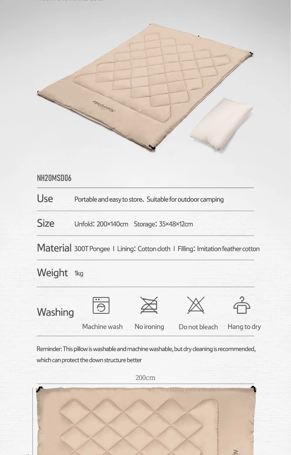 Description Picture 6 of itemNaturehike Outdoor Travel Cotton Quilt Wearable Portable Shawl Ultralight Soft Comfortable Keep Warm Tent Blanket Camping