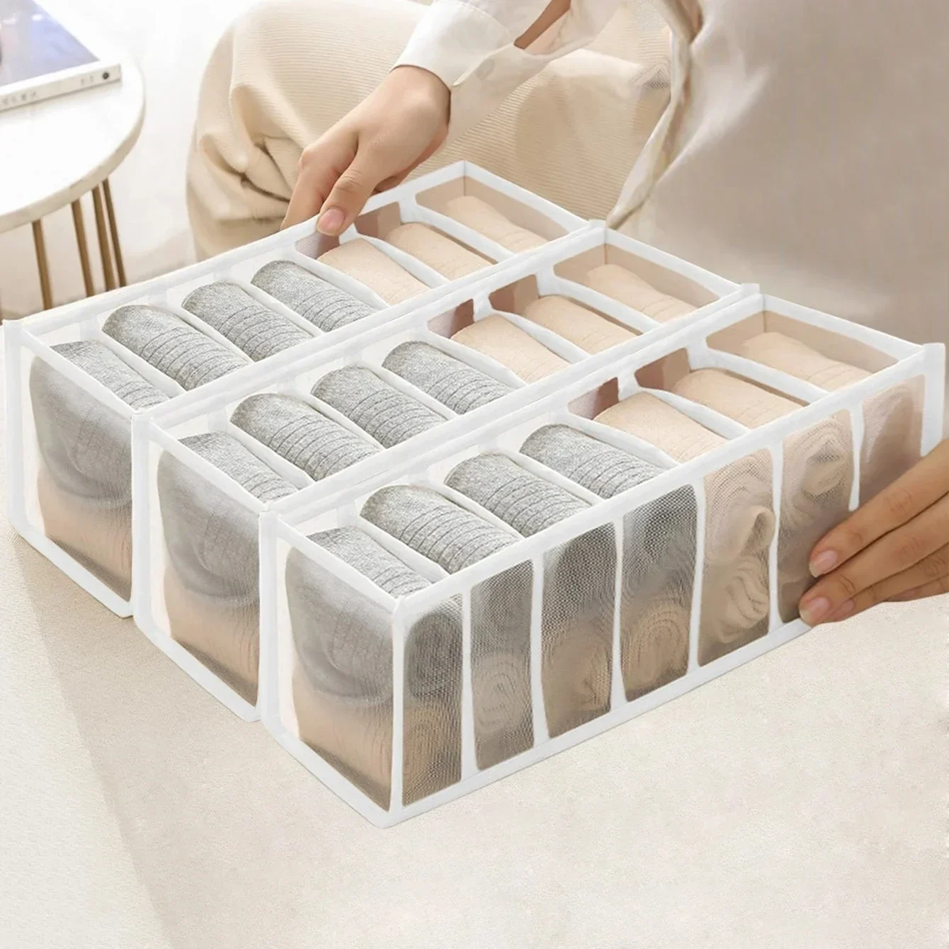 3pcs-Underwear drawer storage box, home grid sock sorting box, wardrobe, dormitory storage bag