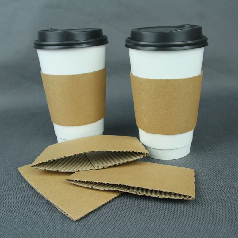 

50pcs Solid Color Brown Coffee Cup Sleeves Kraft Corrugated Plastic Paper Heat Insulation Cardboard Holder Disposable Cup Cover