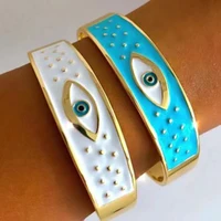Classic 18K Gold Color Stainless Steel Colorful Enamel Lucky Turkish Evil Eye Open Cuff Charm Bangle Bracelets For Women Jewelry 1