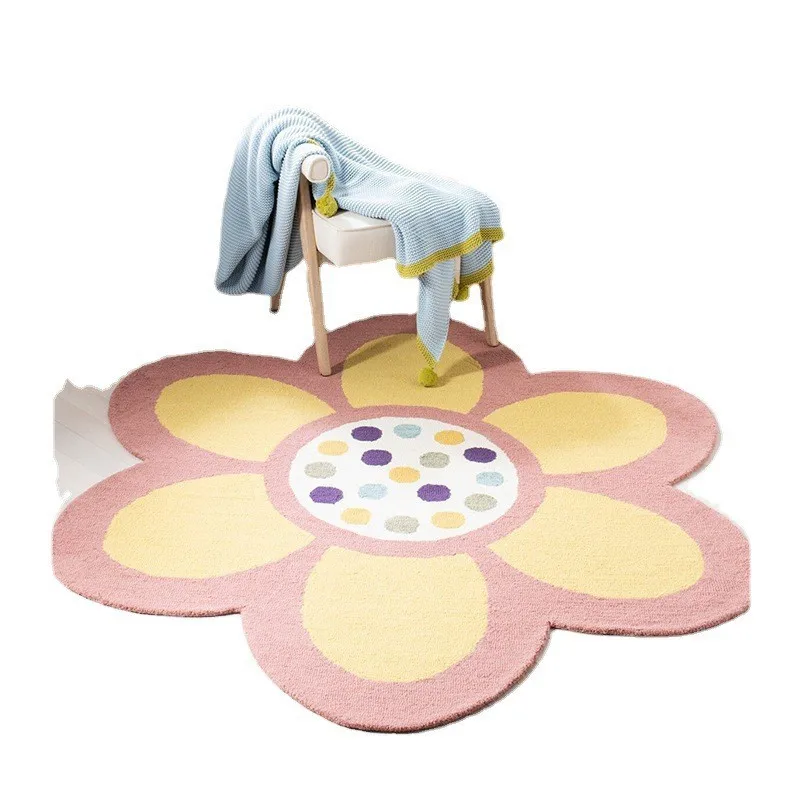 Fresh Round Carpet American Home Imitation Cashmere Flower Carpet Living Room Bedroom Bed Front Thick Absorbent Mat